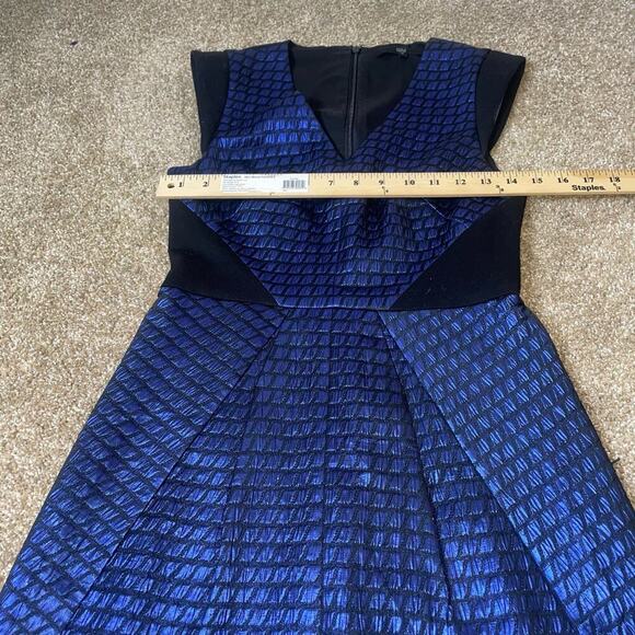 Tibi Quilted Lurex Jacquard Dress blue black SIze 2 Navy blue/black mermaid - Picture 6 of 12